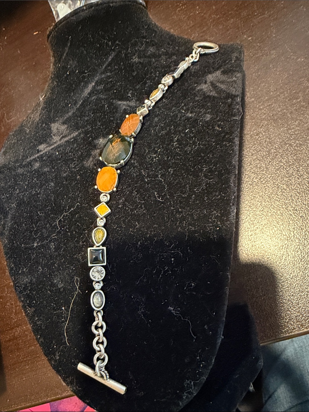 Silver-Tone Multi Gemstone Bracelet in Orange and Black